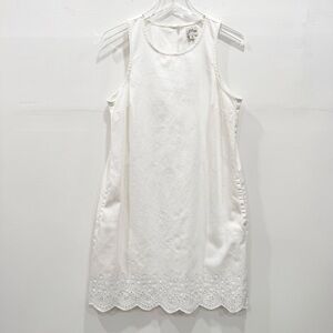 J. Crew Denim Shift Dress Sleeveless Eyelet Hem White Cotton Size 10